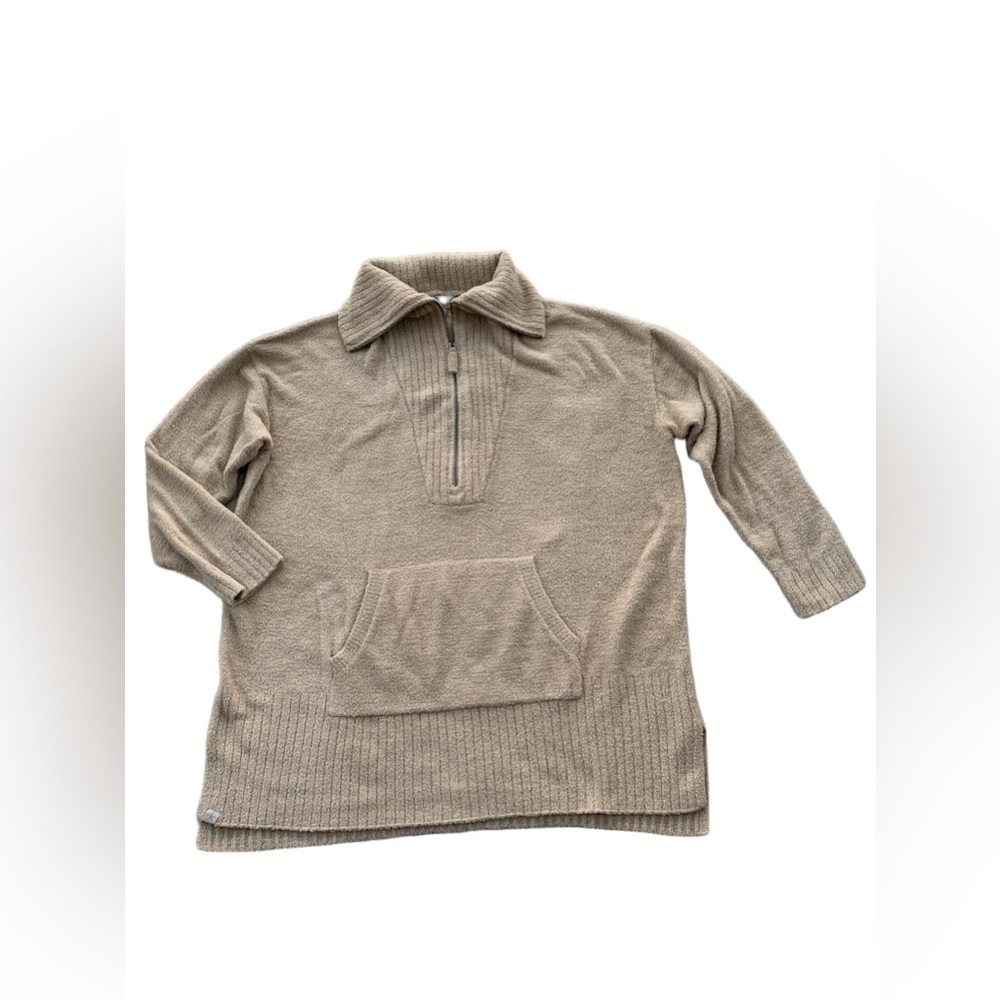 Barefoot Dreams Size 1X CozyChic Lite High Rib Half Zip Tunic in Tan Biscotti